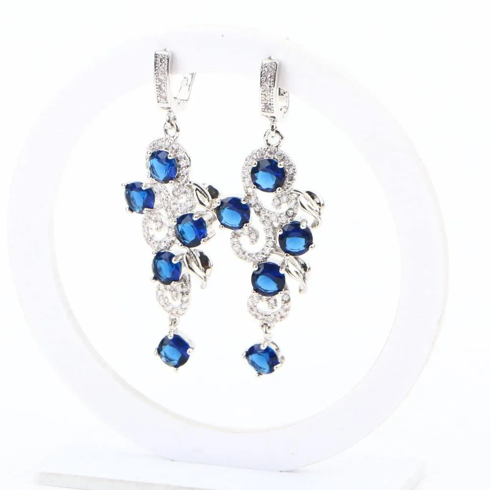 Trendy Zirconia Bridal Jewelry Sets 925 Sterling Silver Earrings For Women Wedding Jewelry Stones Bracelet Necklace Rings Set Gifts Box