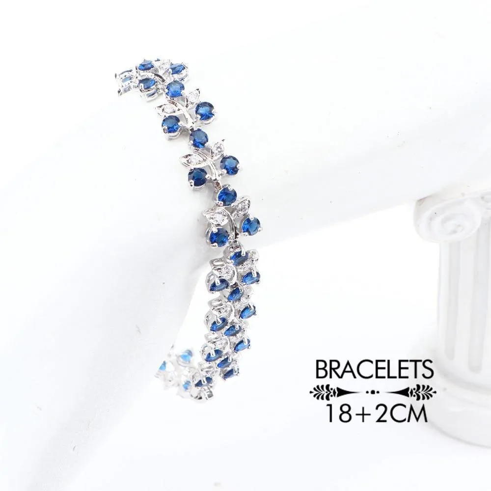 Trendy Zirconia Bridal Jewelry Sets 925 Sterling Silver Earrings For Women Wedding Jewelry Stones Bracelet Necklace Rings Set Gifts Box
