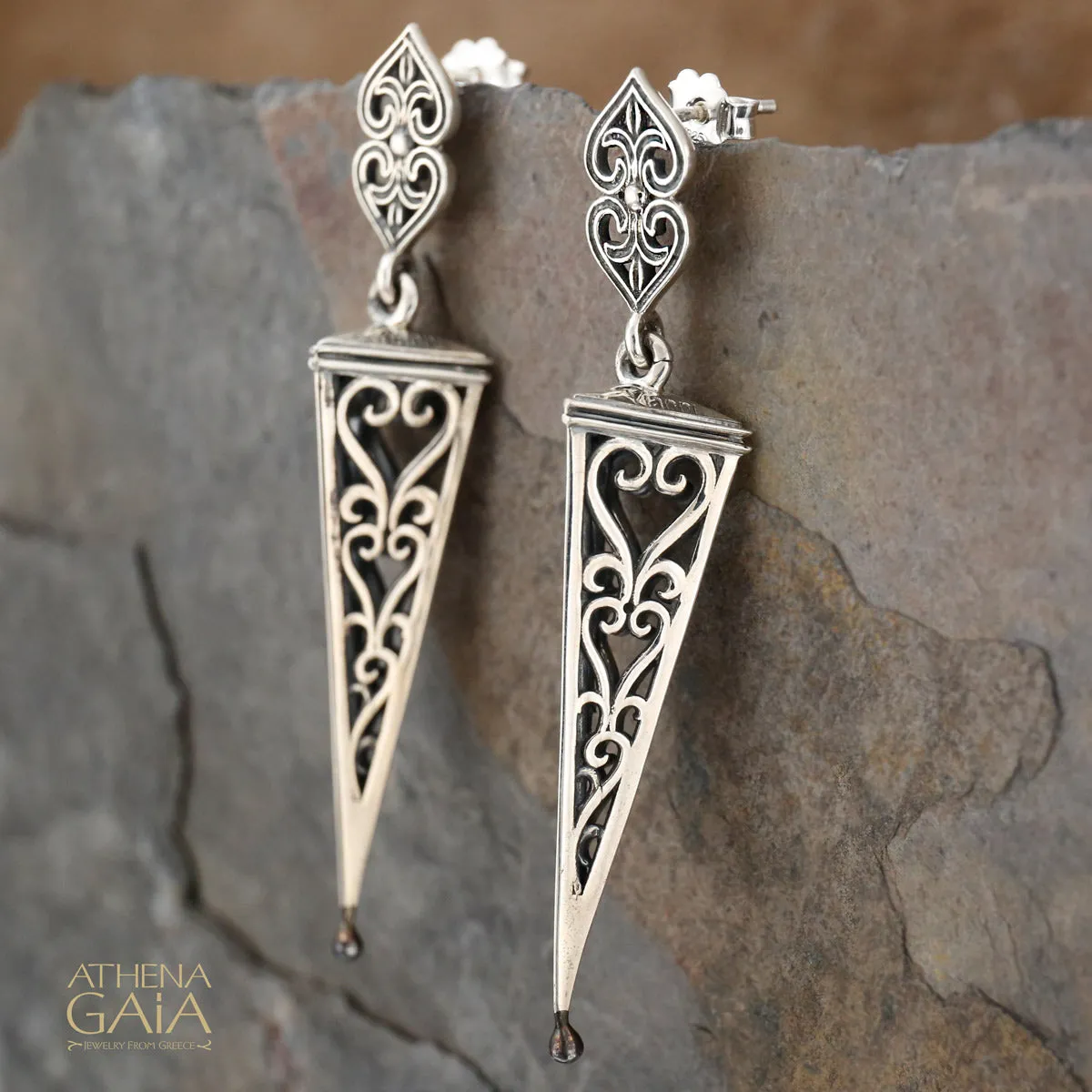 Triangle Scroll Chandelier Earrings