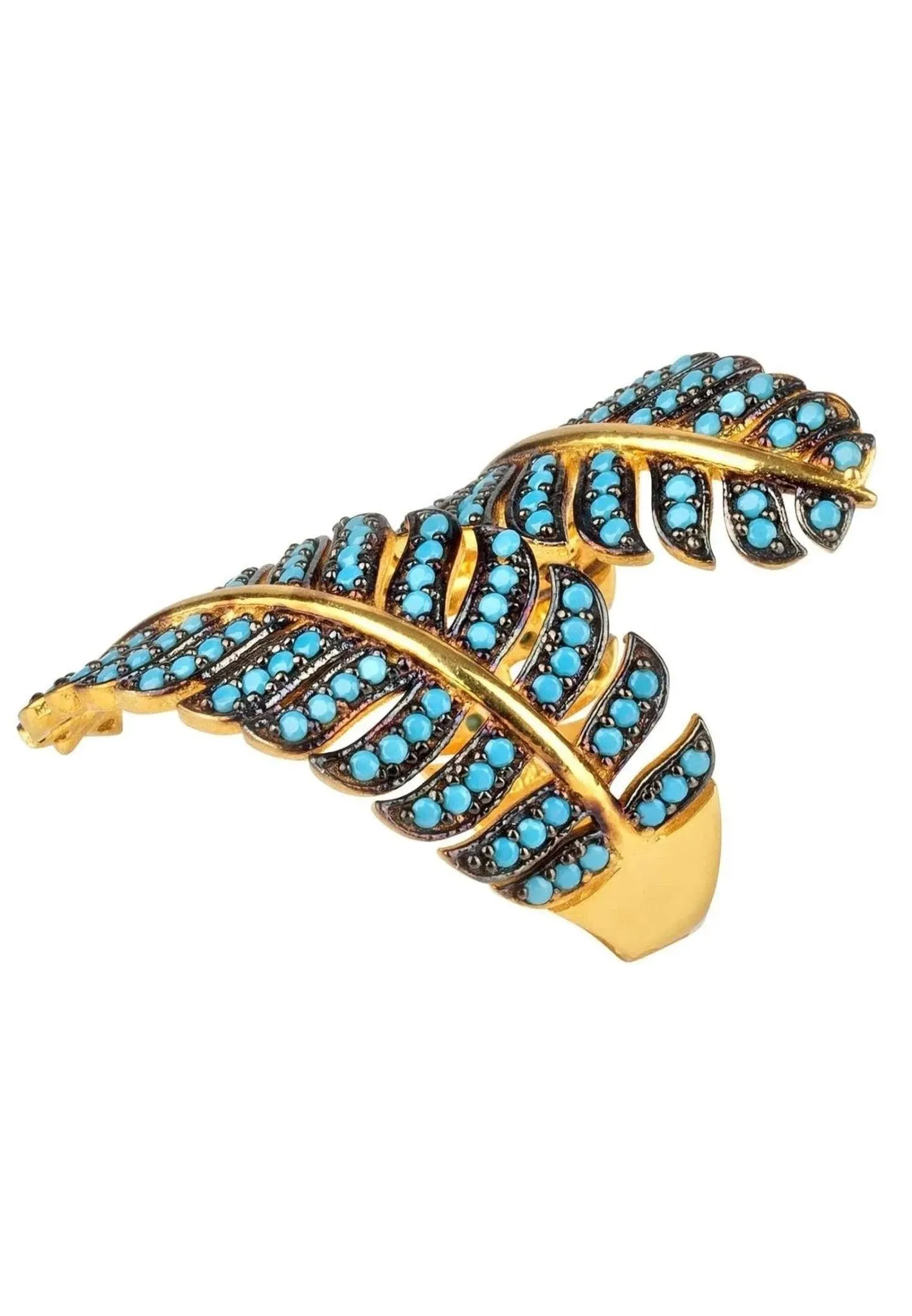 Tropical Leaf Cocktail Ring Turquoise-blue CZ Gold Plated