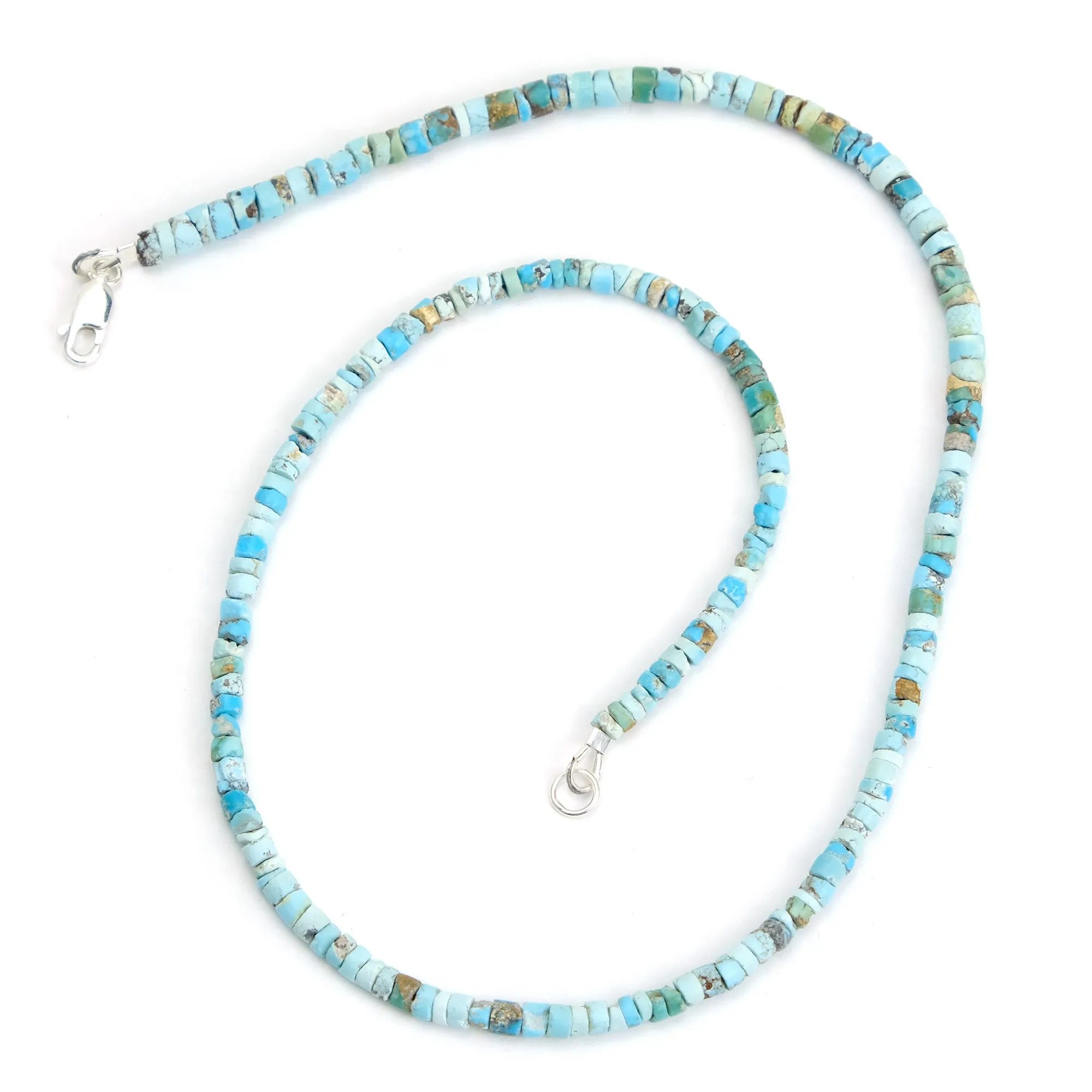 Turquoise 4mm Matte Tile Bead Necklace with Sterling Silver Lobster Clasp