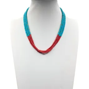 Turquoise and Coral Heishi Style Necklace