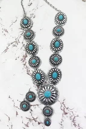 TURQUOISE AND SILVERTONE NECKLACE AND EARRING SET