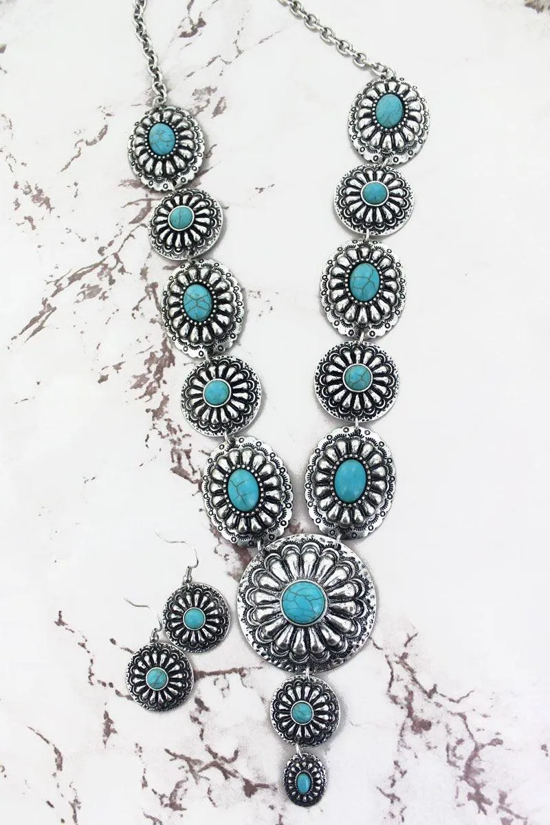 TURQUOISE AND SILVERTONE NECKLACE AND EARRING SET