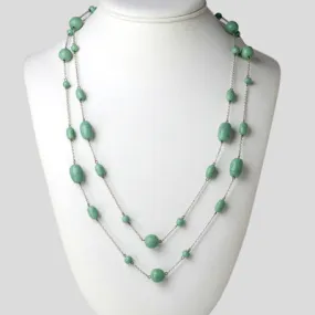 Turquoise Bead & Silver Chain Long Necklace