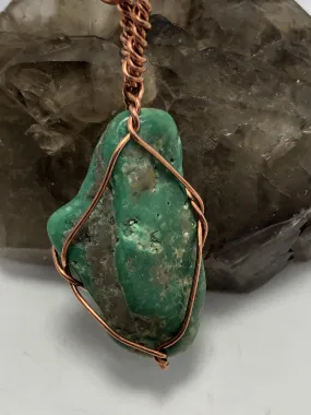 Turquoise Freeform Stone Crystal Copper Wirewrapped Pendant