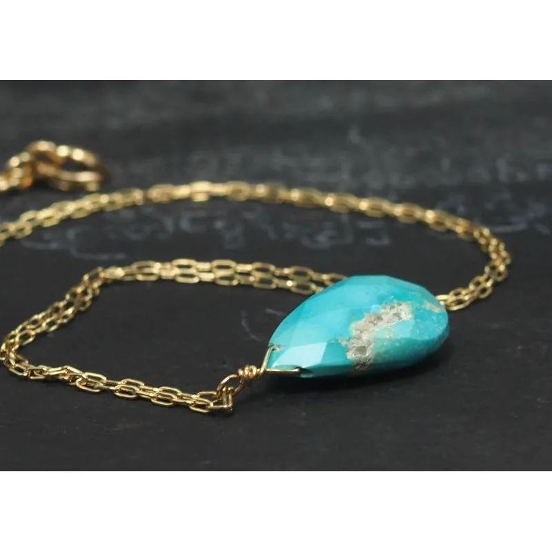Turquoise Necklace On Gold Filled Chain With Gold Filled Spring Clasp