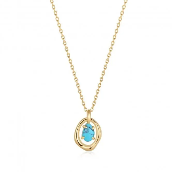 Turquoise Wave Circle Pendant Necklace N044-03G