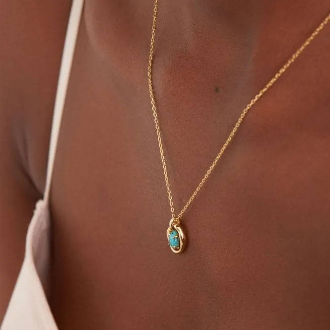 Turquoise Wave Circle Pendant Necklace N044-03G