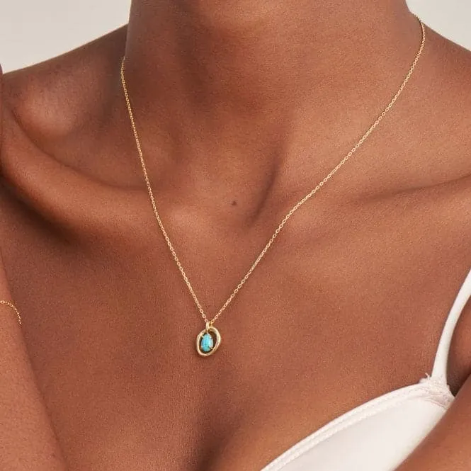 Turquoise Wave Circle Pendant Necklace N044-03G