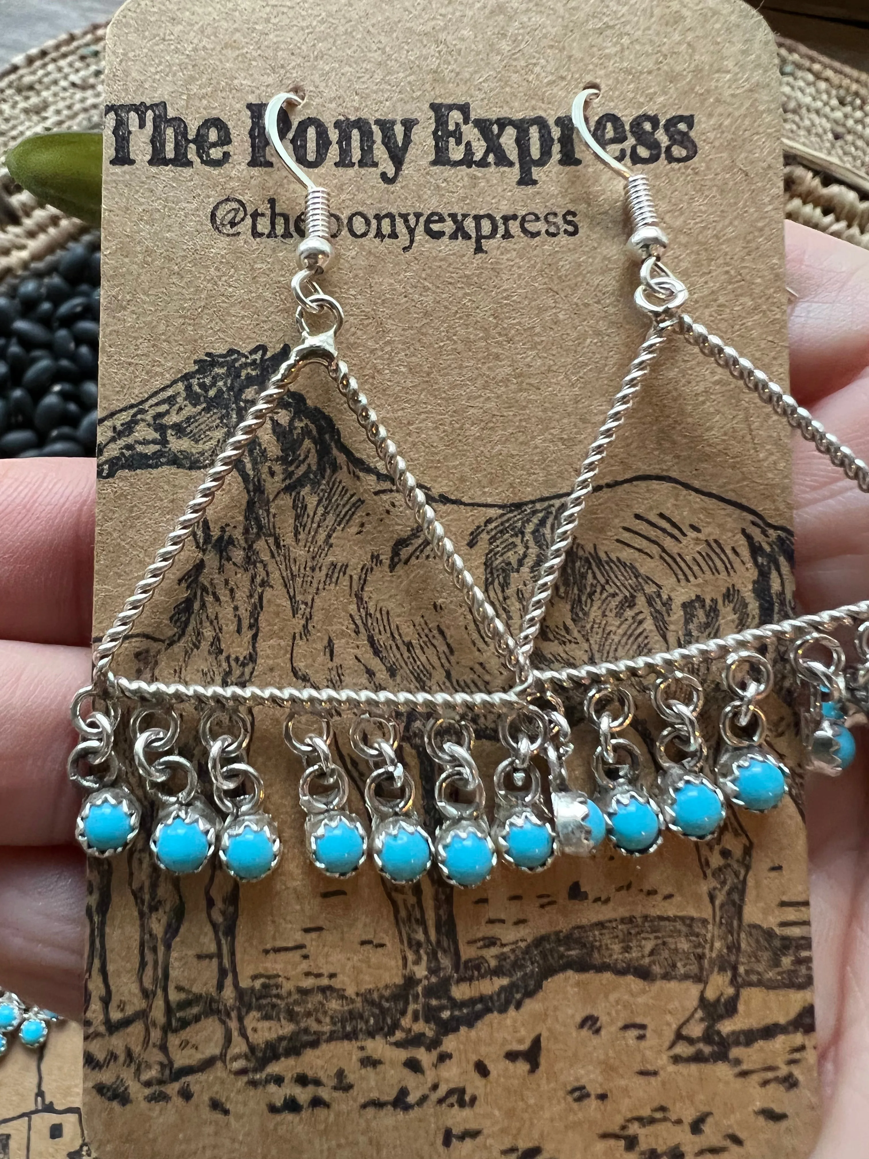 Turquoise Zuni Triangle chandelier Earrings