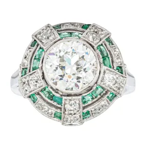 Vintage 14ct White Gold 1.94ct Diamond & Emerald Ring