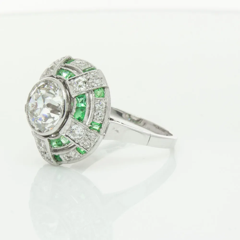 Vintage 14ct White Gold 1.94ct Diamond & Emerald Ring
