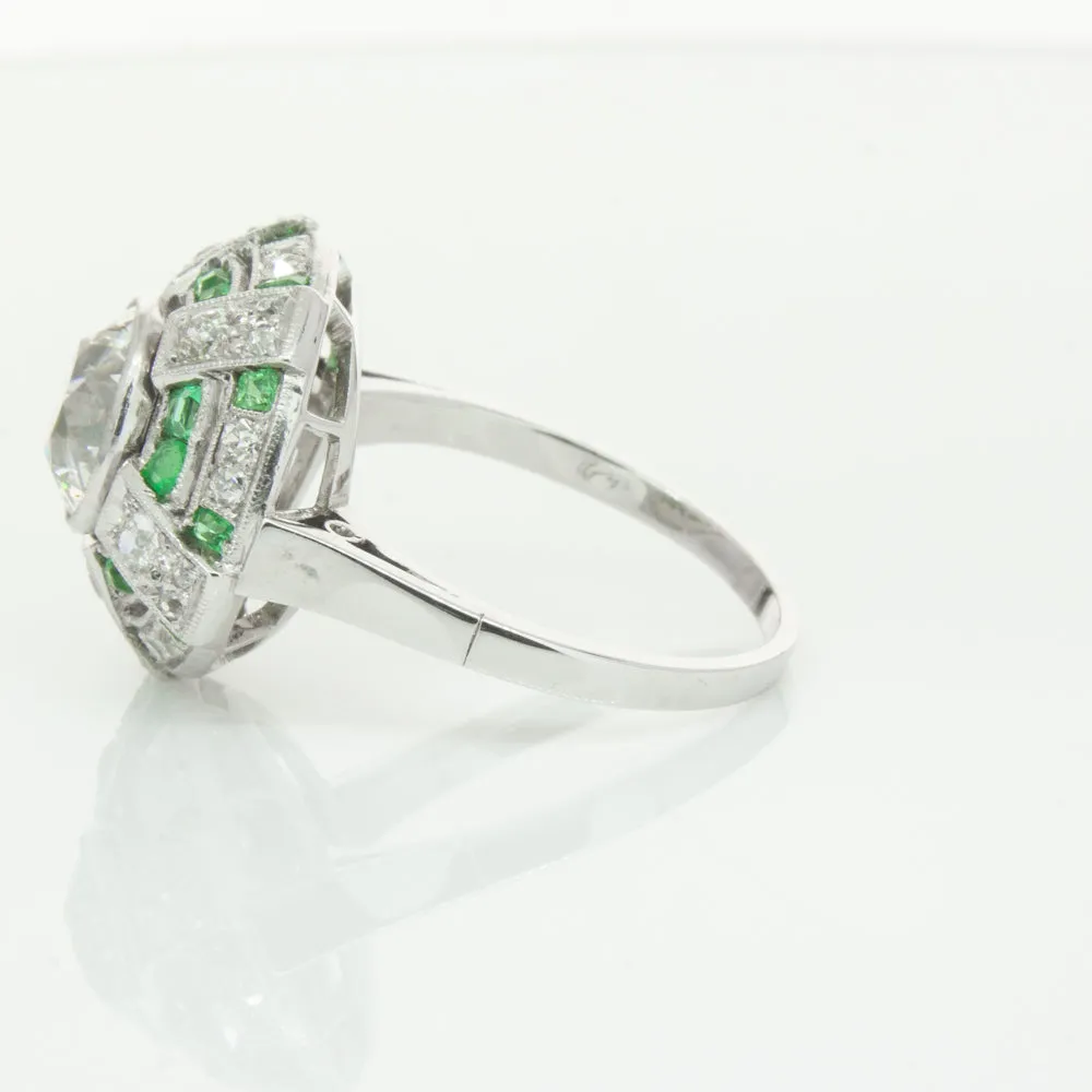 Vintage 14ct White Gold 1.94ct Diamond & Emerald Ring