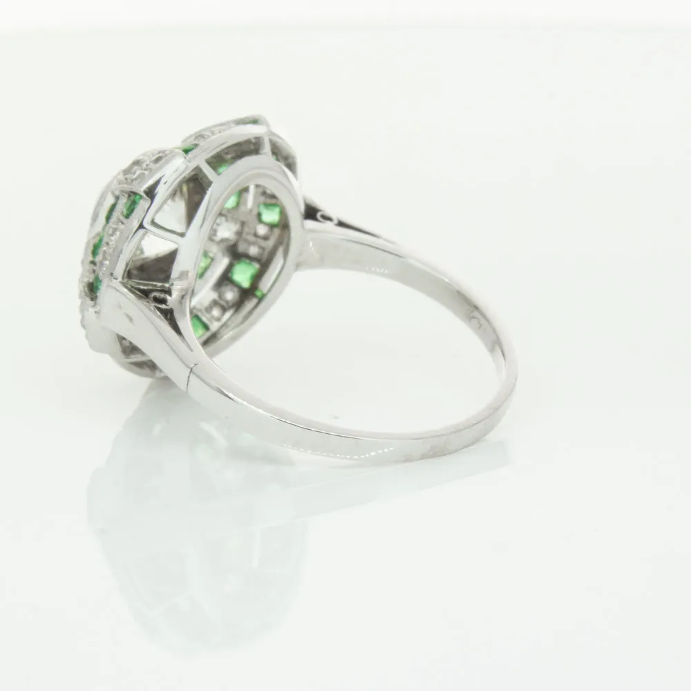 Vintage 14ct White Gold 1.94ct Diamond & Emerald Ring
