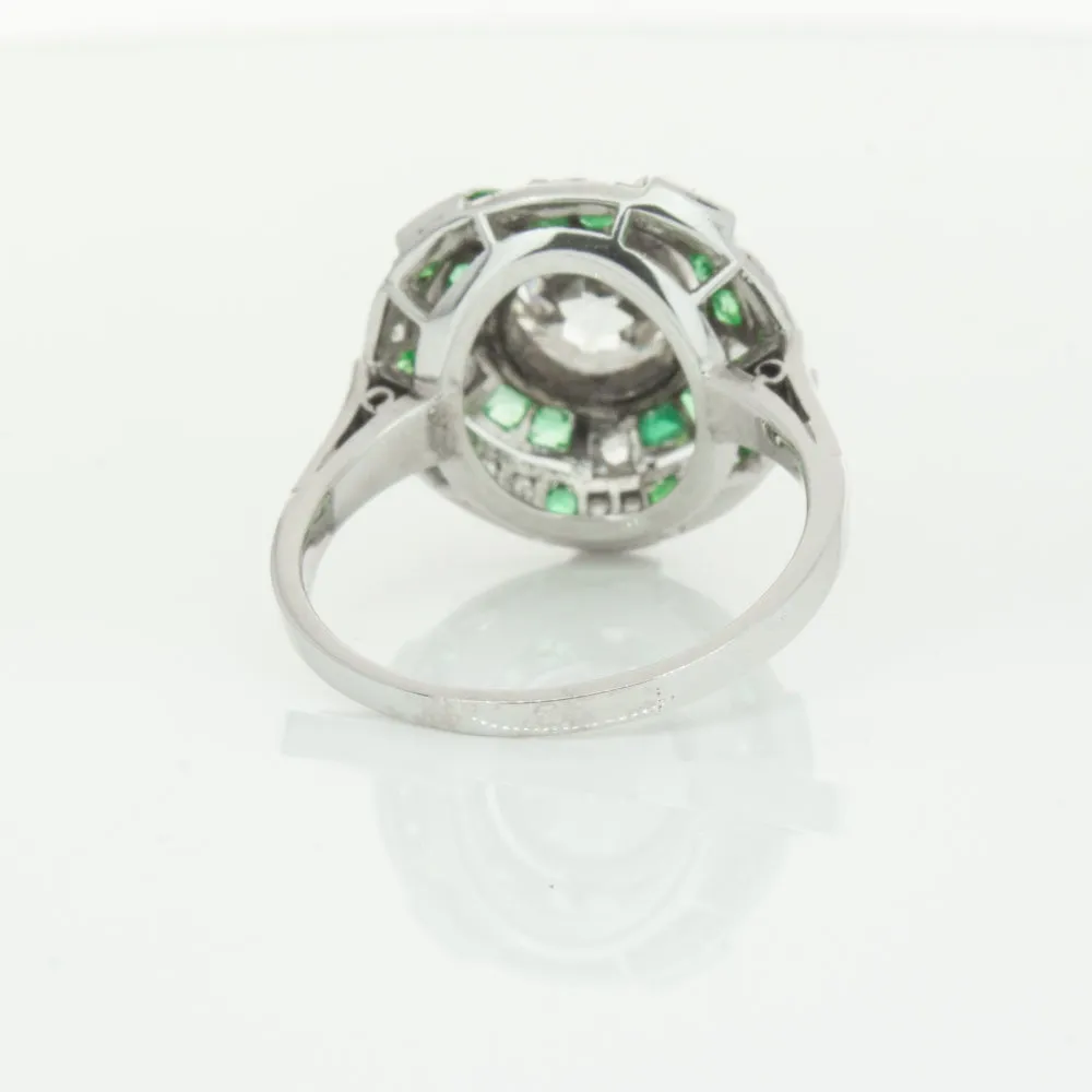 Vintage 14ct White Gold 1.94ct Diamond & Emerald Ring
