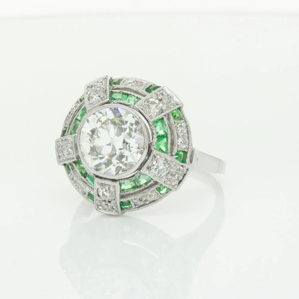 Vintage 14ct White Gold 1.94ct Diamond & Emerald Ring