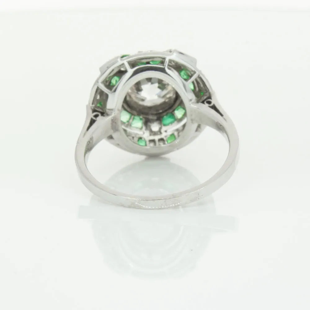 Vintage 14ct White Gold 1.94ct Diamond & Emerald Ring