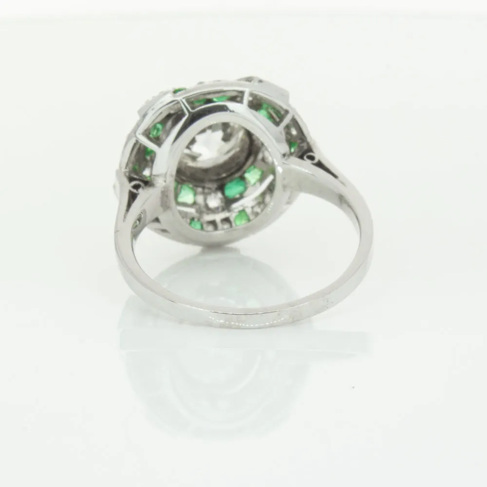 Vintage 14ct White Gold 1.94ct Diamond & Emerald Ring