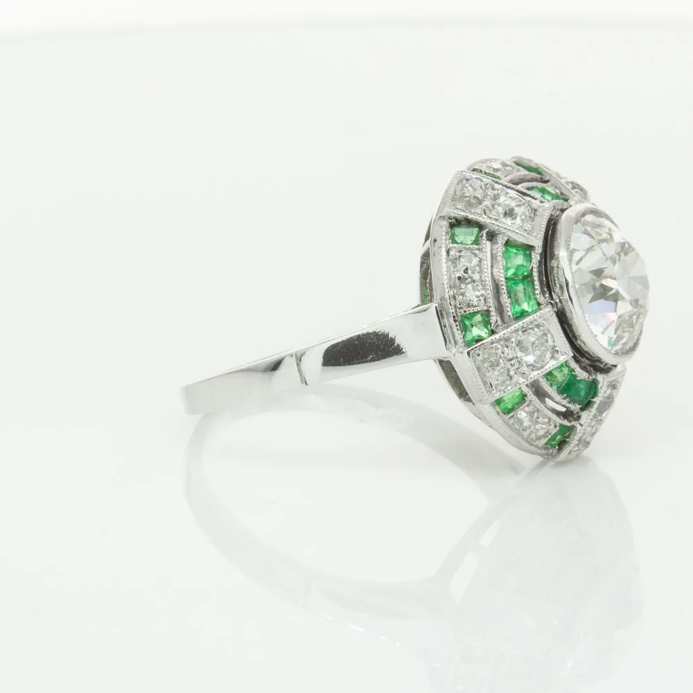 Vintage 14ct White Gold 1.94ct Diamond & Emerald Ring
