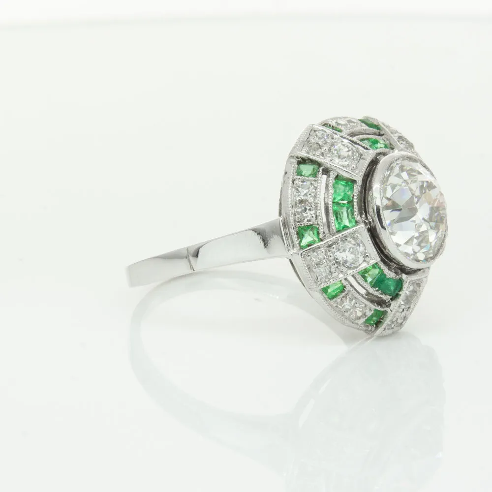Vintage 14ct White Gold 1.94ct Diamond & Emerald Ring
