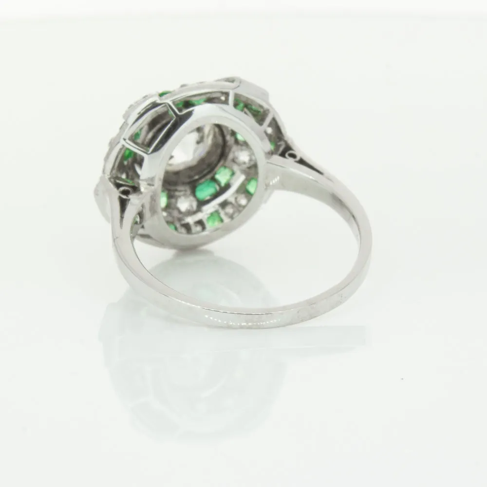 Vintage 14ct White Gold 1.94ct Diamond & Emerald Ring