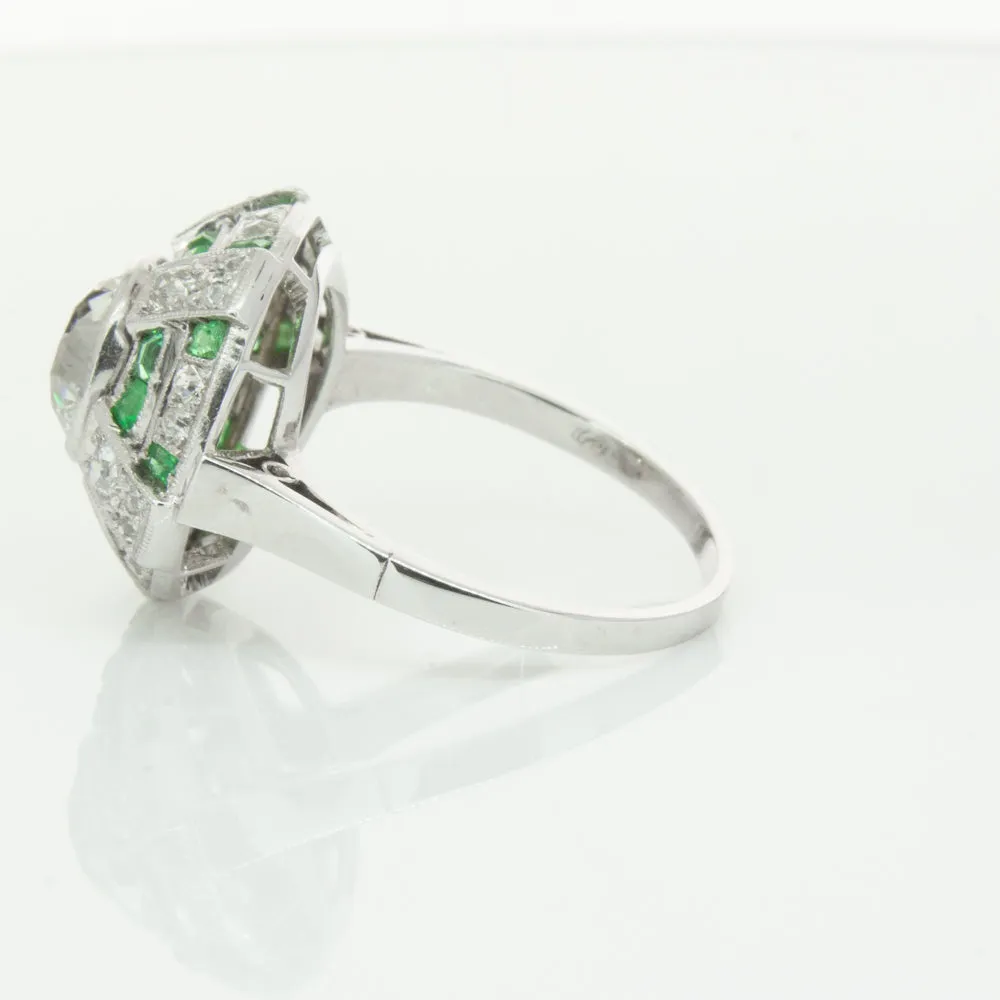 Vintage 14ct White Gold 1.94ct Diamond & Emerald Ring
