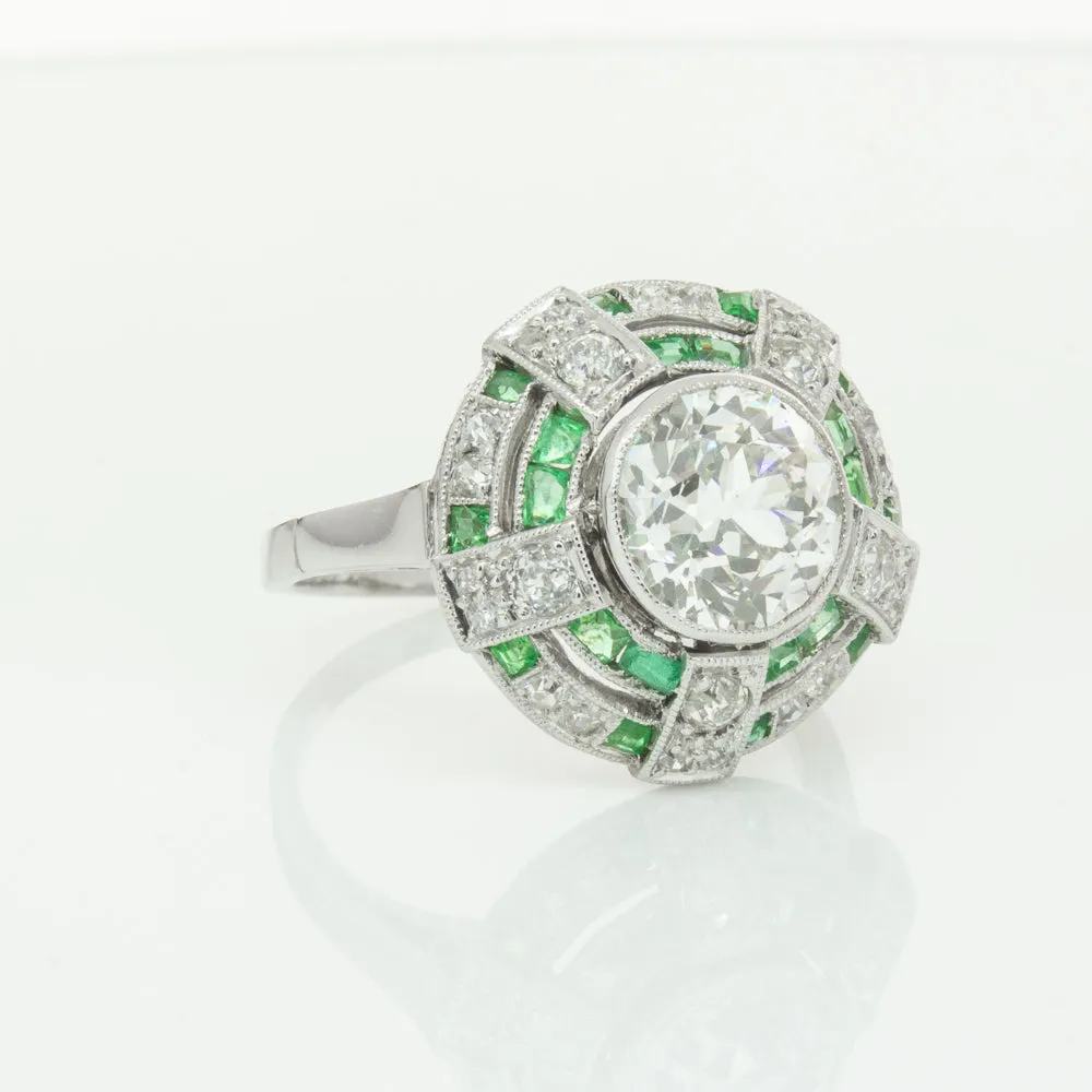Vintage 14ct White Gold 1.94ct Diamond & Emerald Ring
