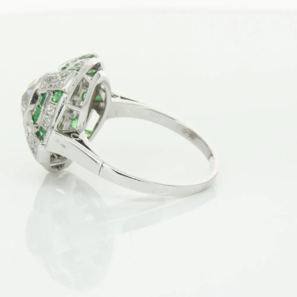 Vintage 14ct White Gold 1.94ct Diamond & Emerald Ring