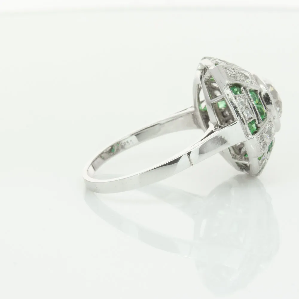 Vintage 14ct White Gold 1.94ct Diamond & Emerald Ring