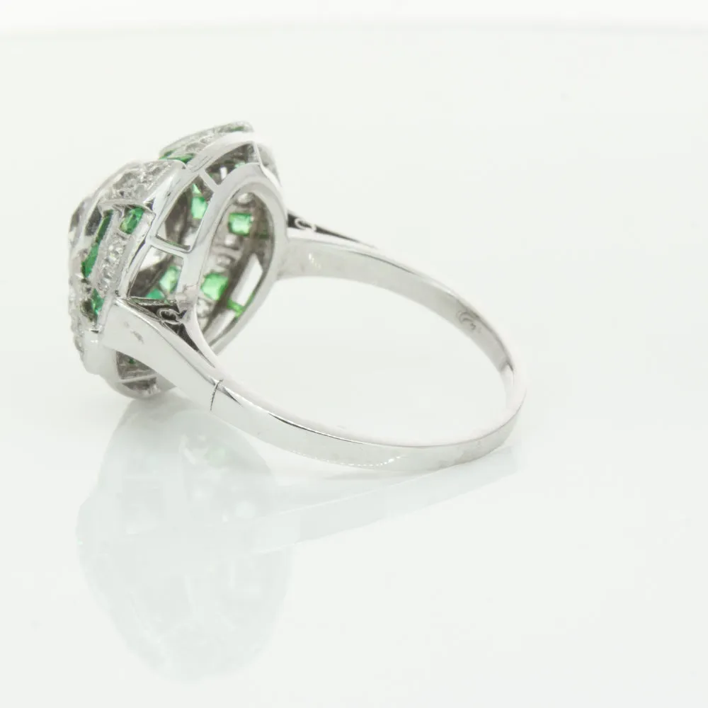 Vintage 14ct White Gold 1.94ct Diamond & Emerald Ring