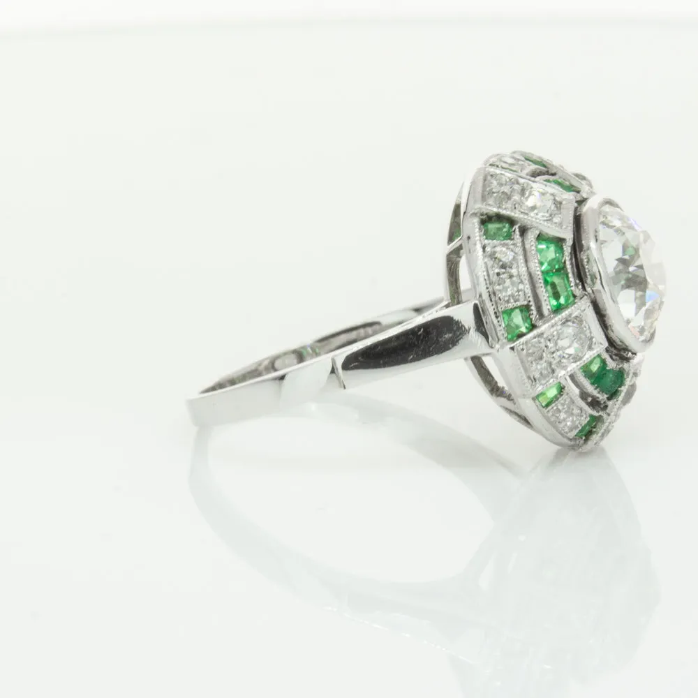 Vintage 14ct White Gold 1.94ct Diamond & Emerald Ring