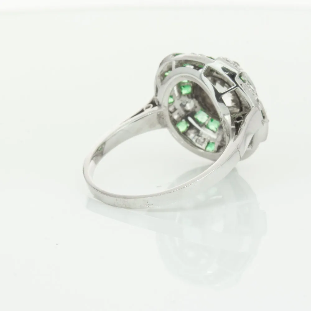 Vintage 14ct White Gold 1.94ct Diamond & Emerald Ring