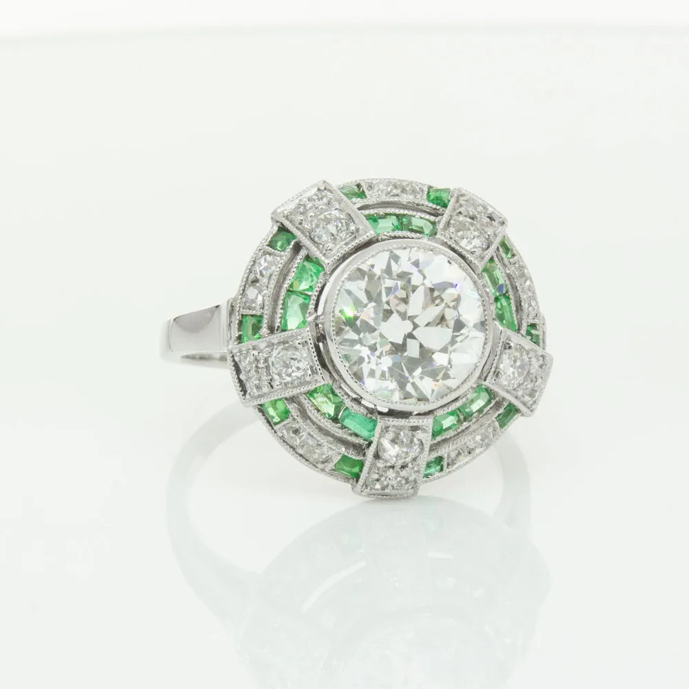 Vintage 14ct White Gold 1.94ct Diamond & Emerald Ring