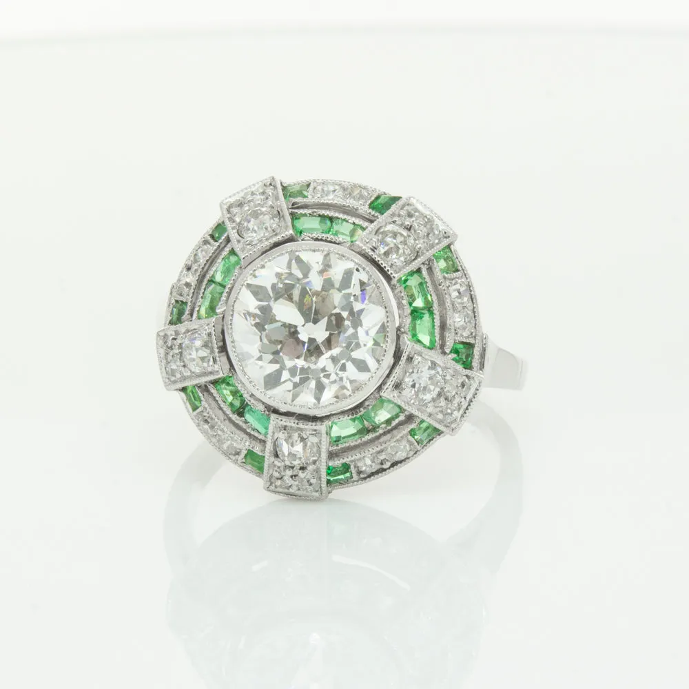 Vintage 14ct White Gold 1.94ct Diamond & Emerald Ring