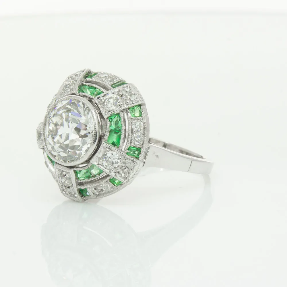Vintage 14ct White Gold 1.94ct Diamond & Emerald Ring