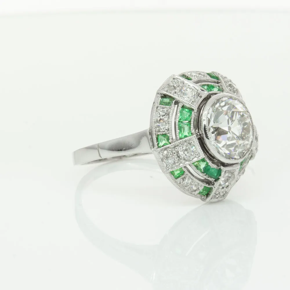 Vintage 14ct White Gold 1.94ct Diamond & Emerald Ring