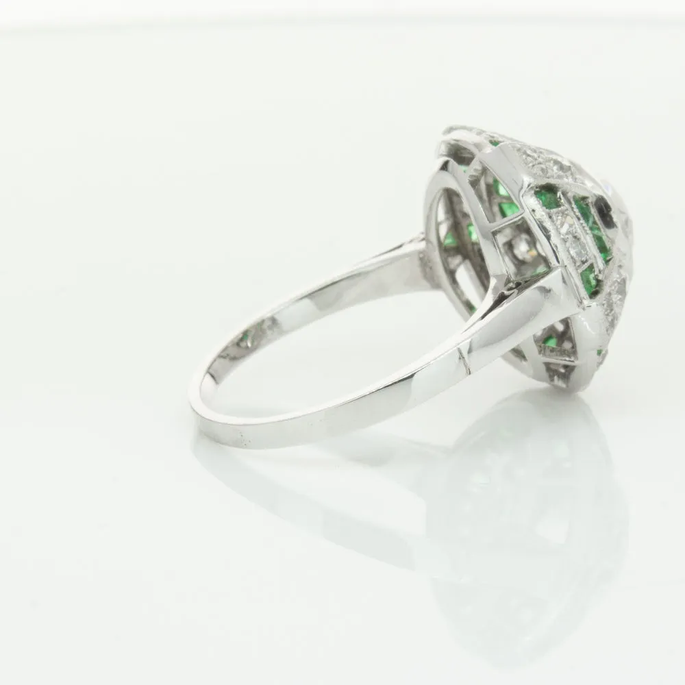 Vintage 14ct White Gold 1.94ct Diamond & Emerald Ring