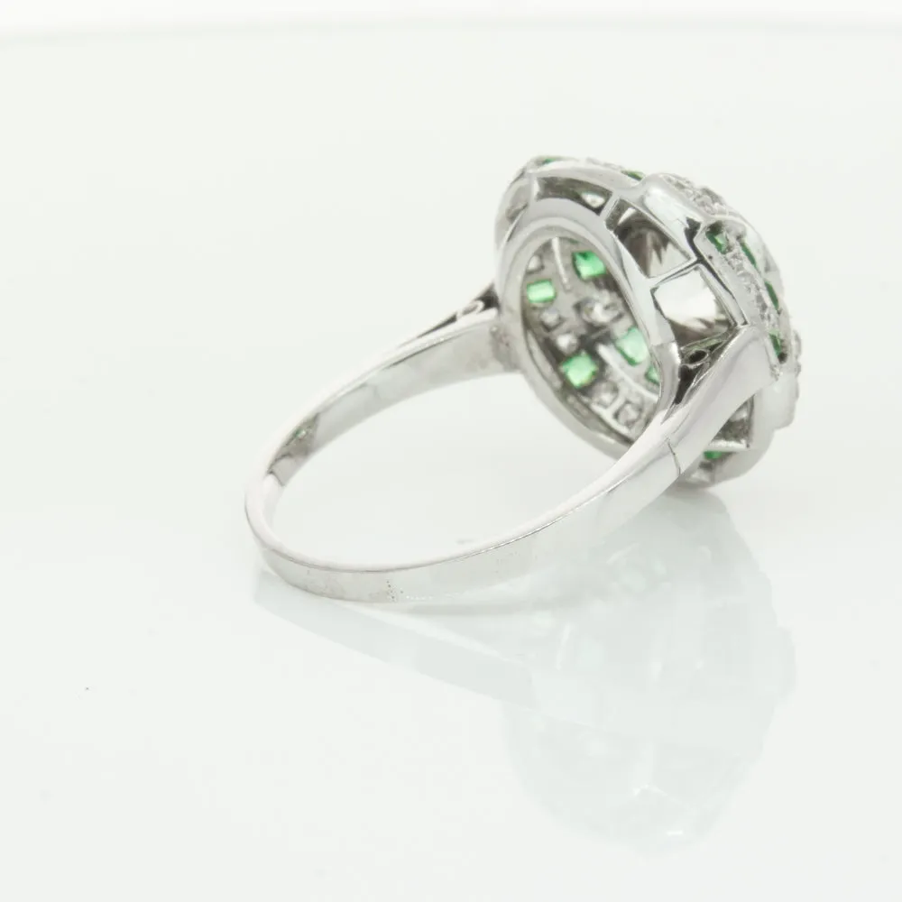Vintage 14ct White Gold 1.94ct Diamond & Emerald Ring