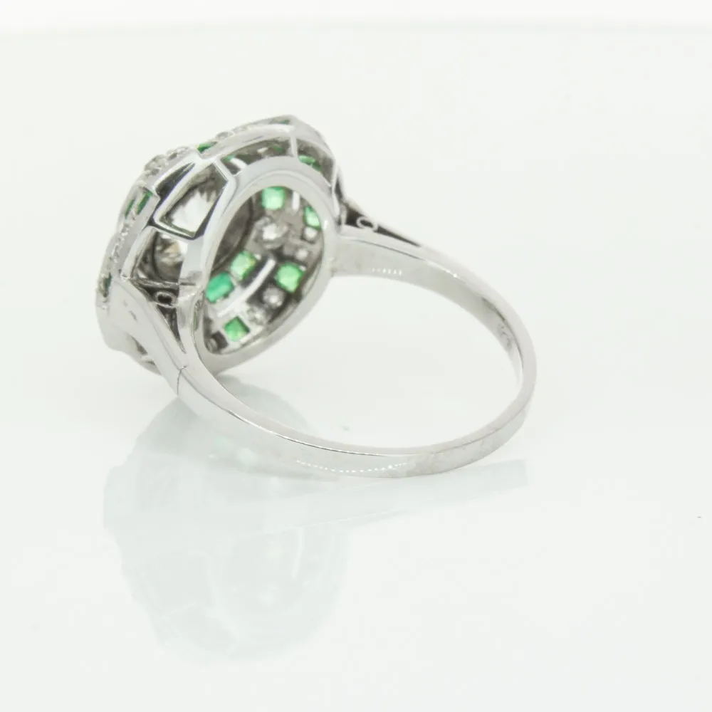 Vintage 14ct White Gold 1.94ct Diamond & Emerald Ring