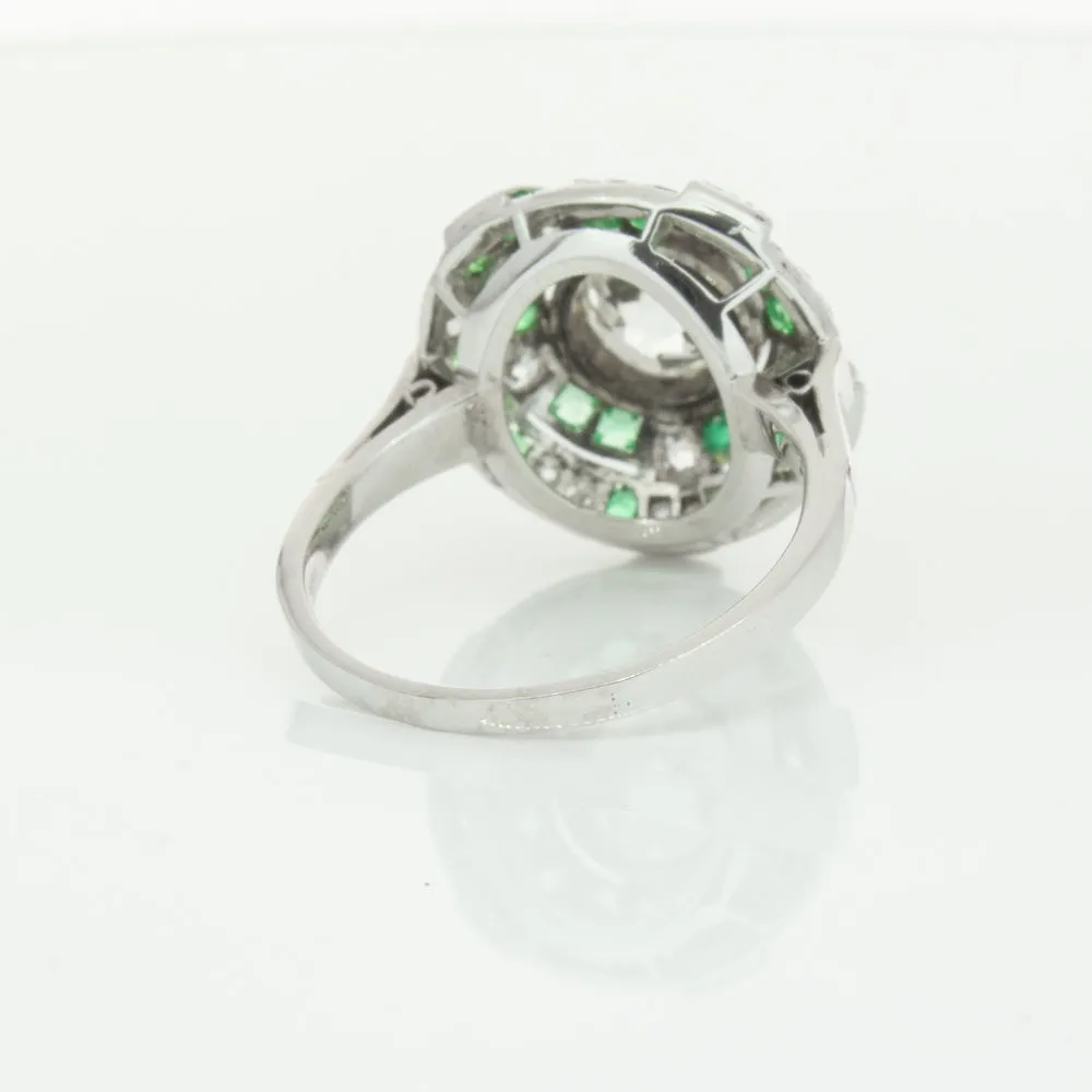 Vintage 14ct White Gold 1.94ct Diamond & Emerald Ring