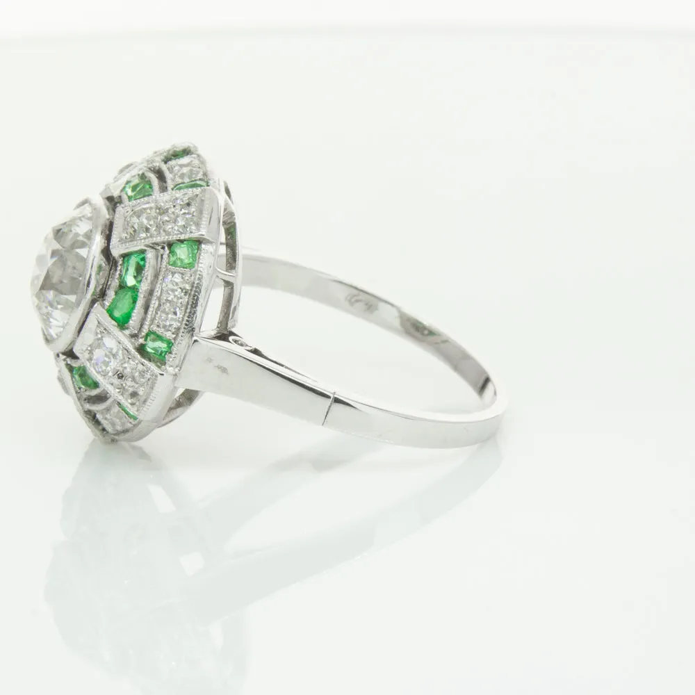 Vintage 14ct White Gold 1.94ct Diamond & Emerald Ring