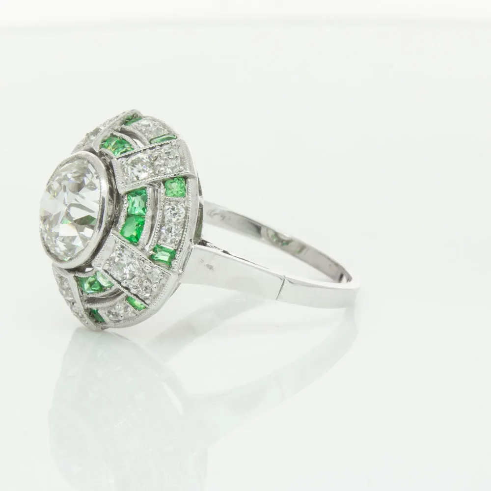 Vintage 14ct White Gold 1.94ct Diamond & Emerald Ring