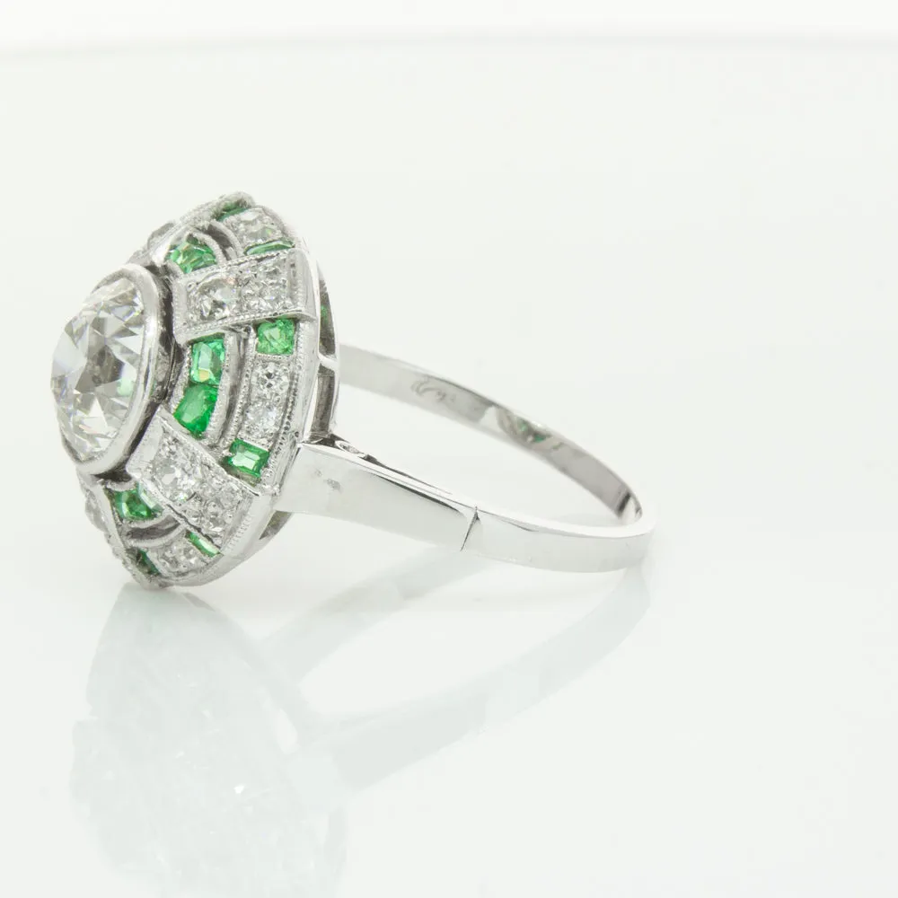 Vintage 14ct White Gold 1.94ct Diamond & Emerald Ring