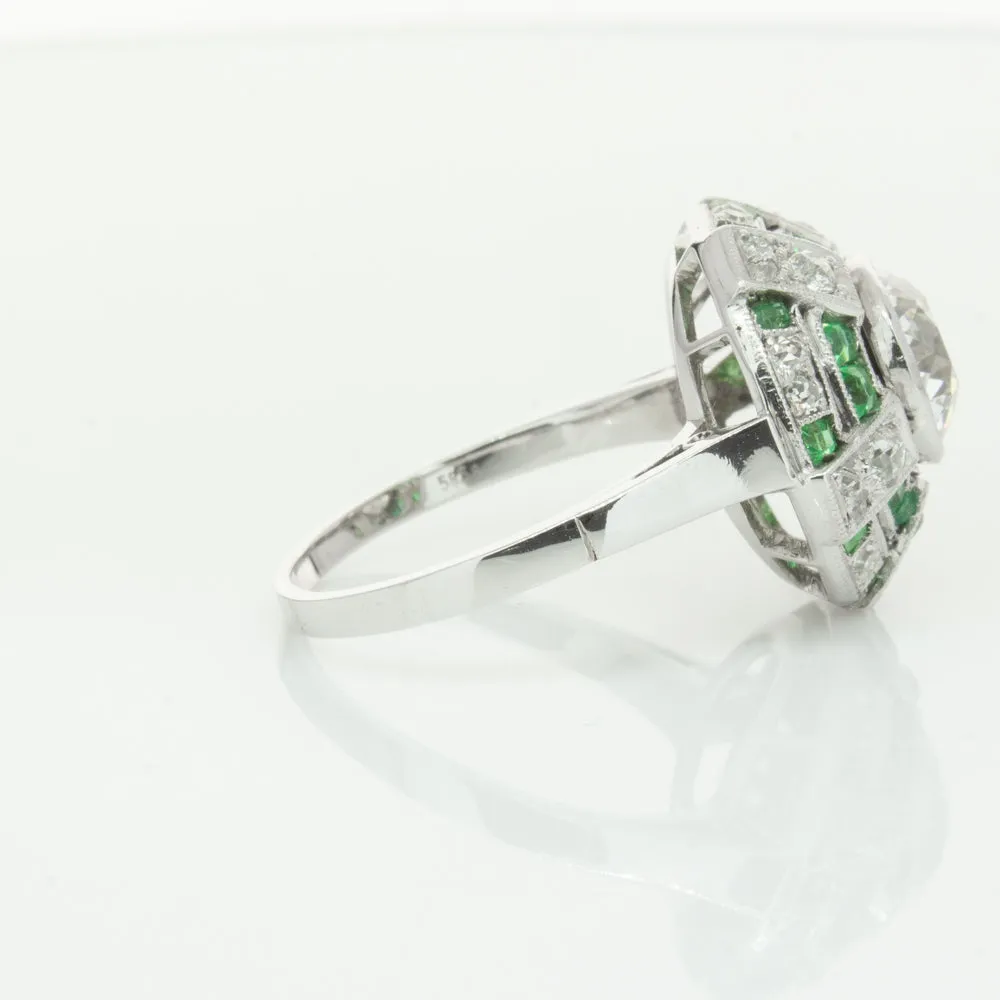 Vintage 14ct White Gold 1.94ct Diamond & Emerald Ring
