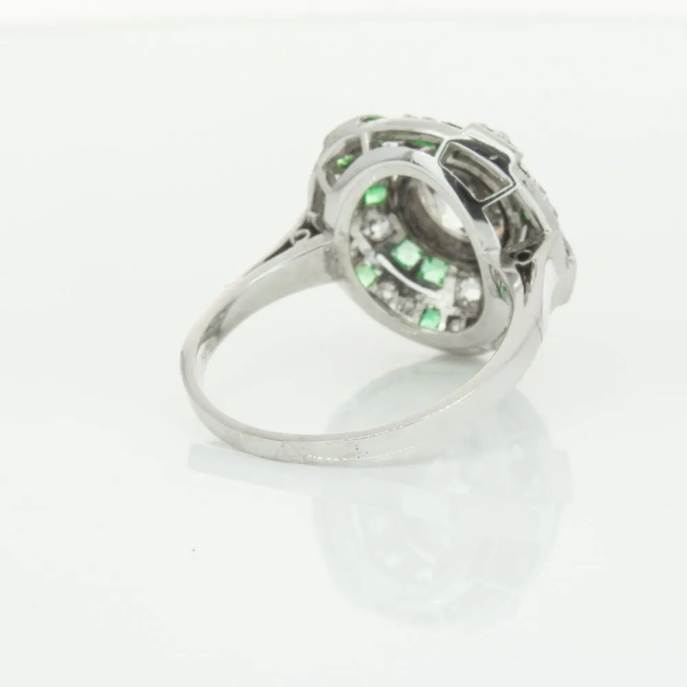 Vintage 14ct White Gold 1.94ct Diamond & Emerald Ring