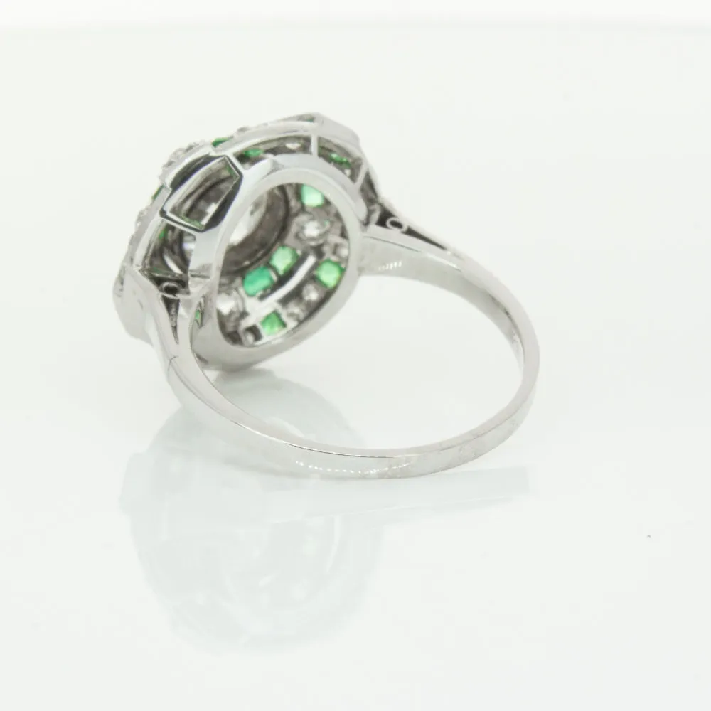 Vintage 14ct White Gold 1.94ct Diamond & Emerald Ring