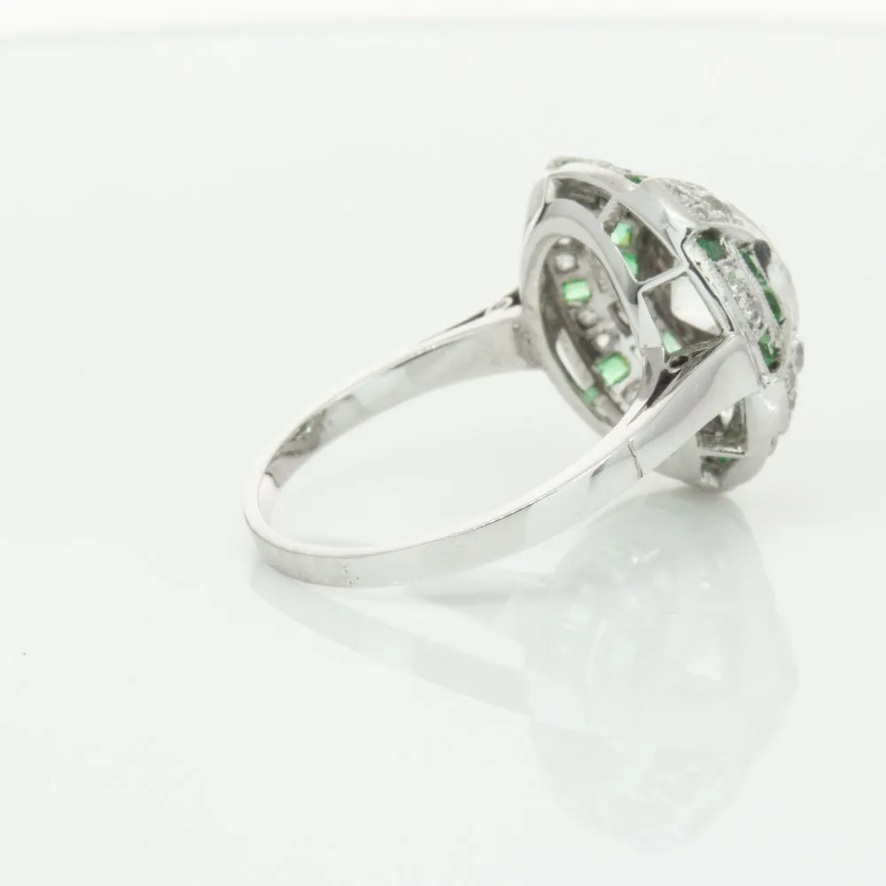 Vintage 14ct White Gold 1.94ct Diamond & Emerald Ring
