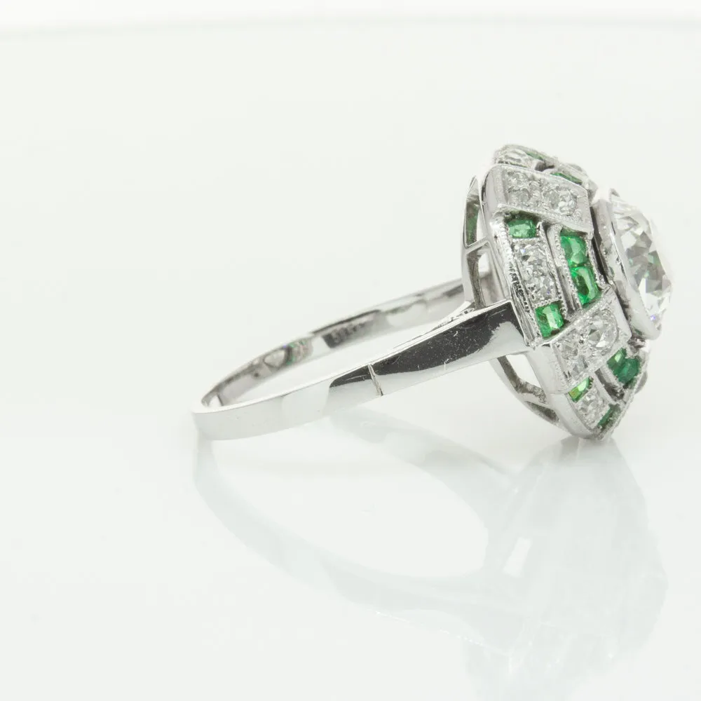 Vintage 14ct White Gold 1.94ct Diamond & Emerald Ring