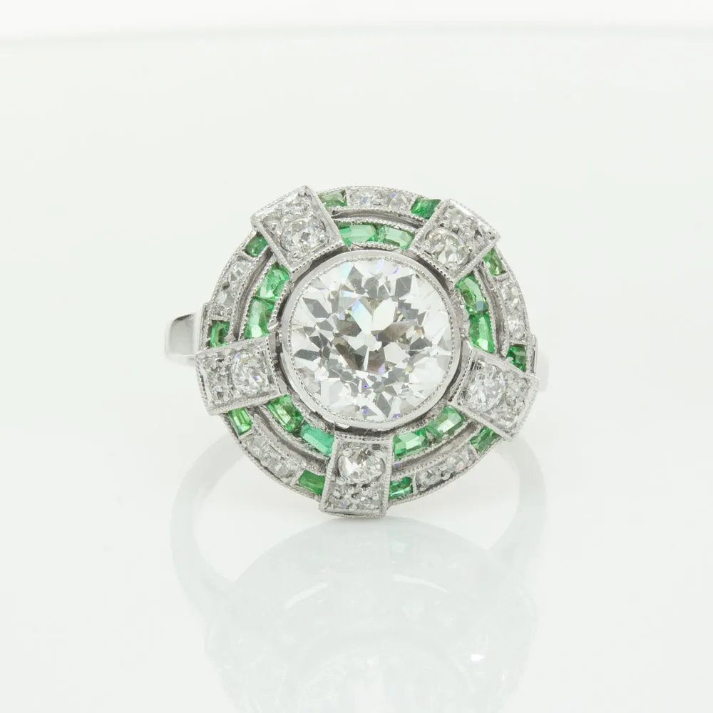 Vintage 14ct White Gold 1.94ct Diamond & Emerald Ring